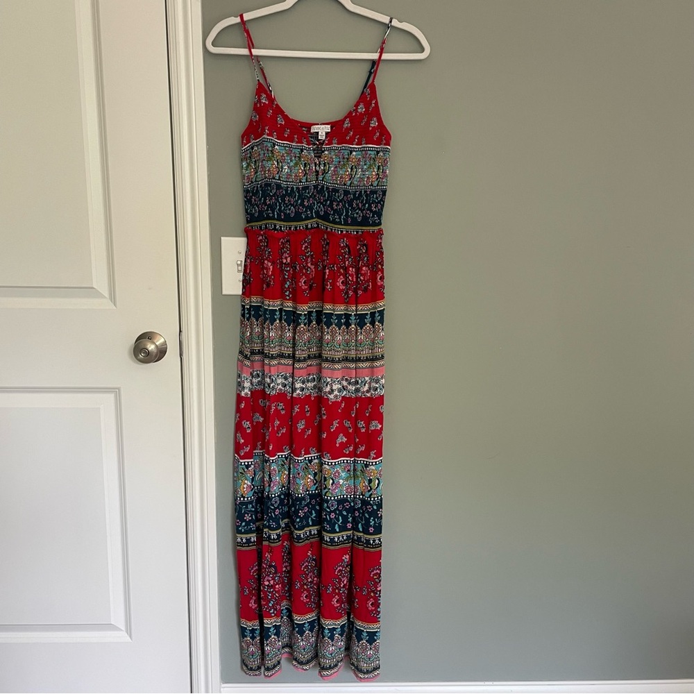 Patrons of Peace Red Multicolor Boho Maxi Dress